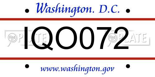 IQO072 District Of Columbia License Plate