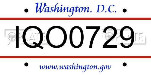 IQO0729 District Of Columbia License Plate