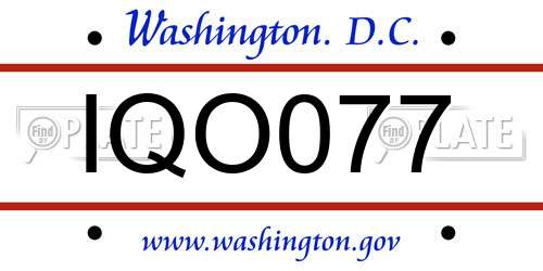 IQO077 District Of Columbia License Plate