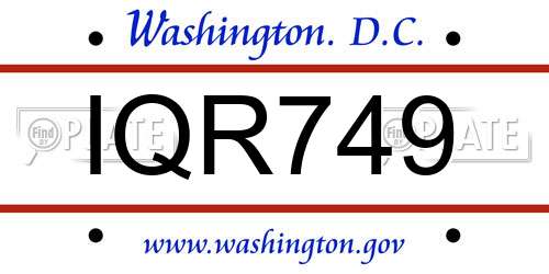 IQR749 District Of Columbia License Plate