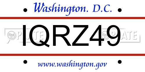 IQRZ49 District Of Columbia License Plate