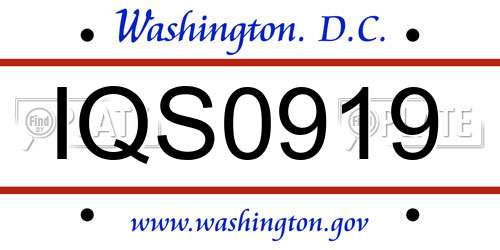 IQS0919 District Of Columbia License Plate