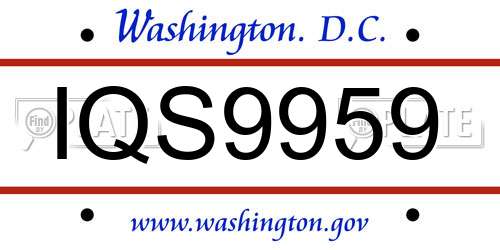 IQS9959 District Of Columbia License Plate