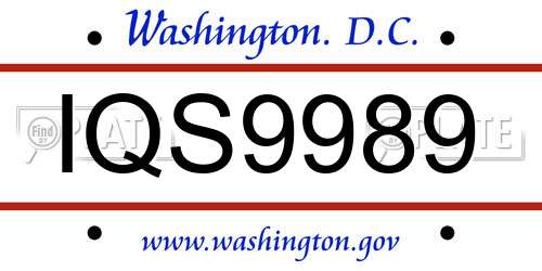 IQS9989 District Of Columbia License Plate