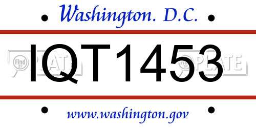 IQT1453 District Of Columbia License Plate