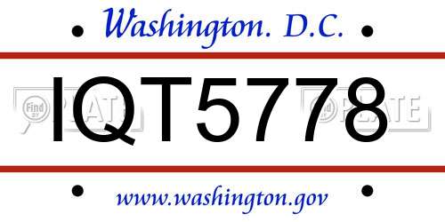 IQT5778 District Of Columbia License Plate
