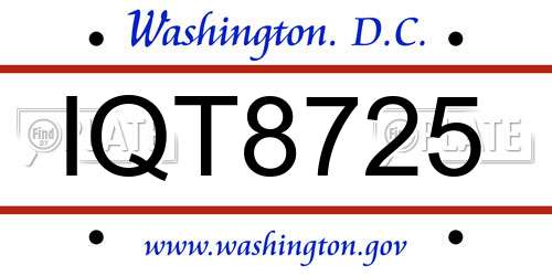 IQT8725 District Of Columbia License Plate
