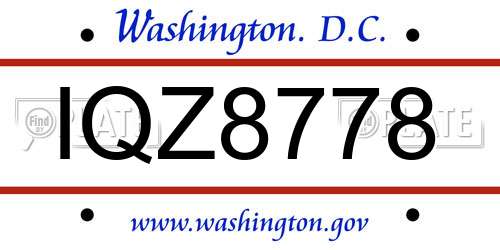 IQZ8778 District Of Columbia License Plate