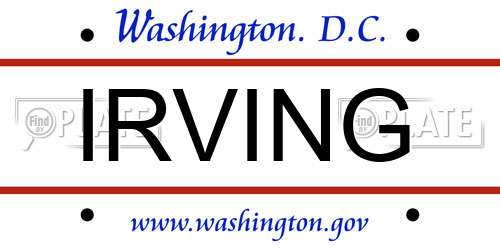IRVING District Of Columbia License Plate