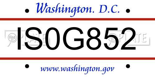 IS0G852 District Of Columbia License Plate
