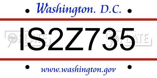 IS2Z735 District Of Columbia License Plate