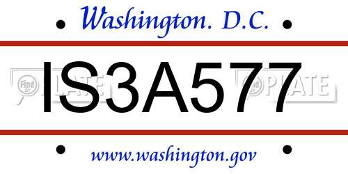 IS3A577 District Of Columbia License Plate