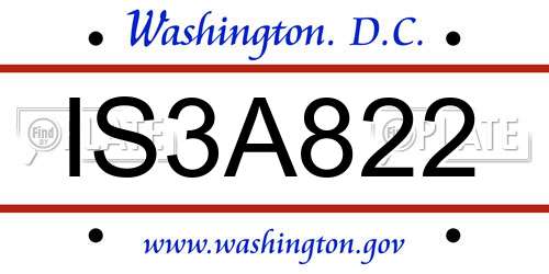 IS3A822 District Of Columbia License Plate