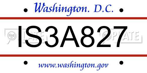 IS3A827 District Of Columbia License Plate