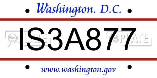 IS3A877 District Of Columbia License Plate