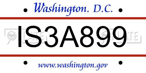 IS3A899 District Of Columbia License Plate