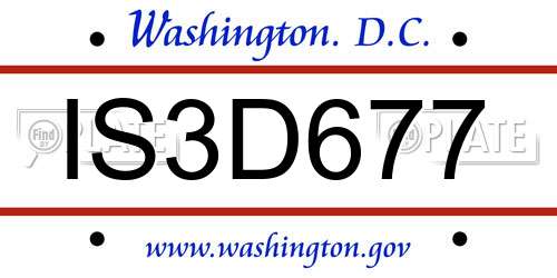 IS3D677 District Of Columbia License Plate