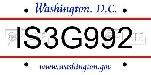 IS3G992 District Of Columbia License Plate