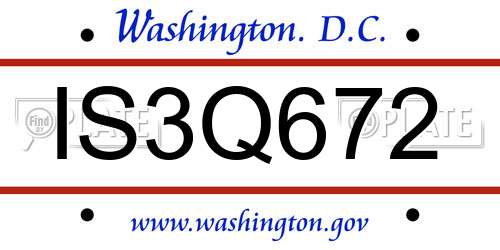 IS3Q672 District Of Columbia License Plate