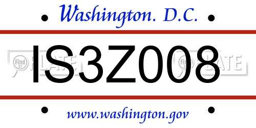 IS3Z008 District Of Columbia License Plate