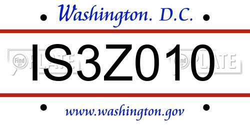 IS3Z010 District Of Columbia License Plate
