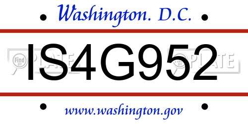 IS4G952 District Of Columbia License Plate