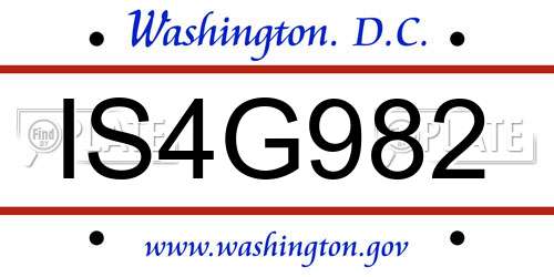 IS4G982 District Of Columbia License Plate