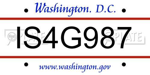 IS4G987 District Of Columbia License Plate