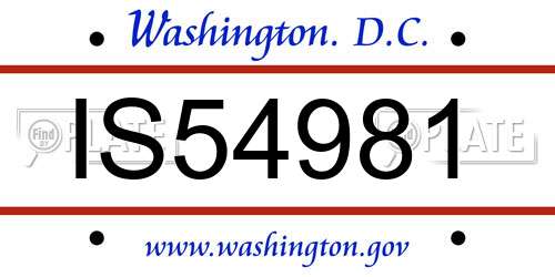 IS54981 District Of Columbia License Plate