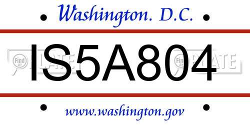 IS5A804 District Of Columbia License Plate