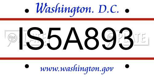 IS5A893 District Of Columbia License Plate