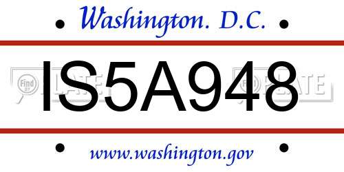 IS5A948 District Of Columbia License Plate