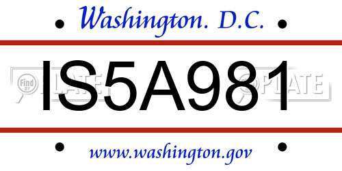 IS5A981 District Of Columbia License Plate