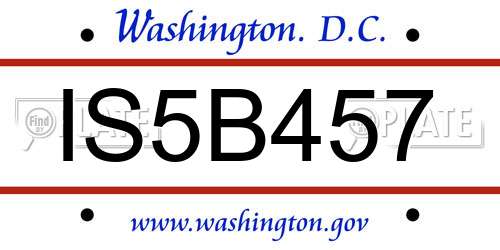 IS5B457 District Of Columbia License Plate