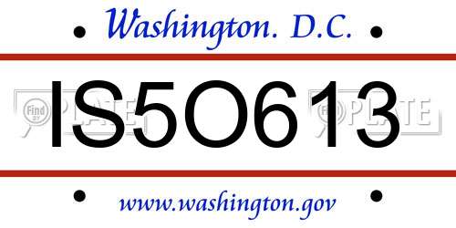 IS5O613 District Of Columbia License Plate
