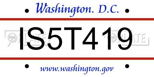 IS5T419 District Of Columbia License Plate
