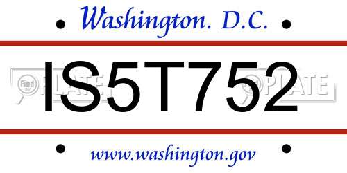 IS5T752 District Of Columbia License Plate