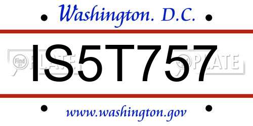 IS5T757 District Of Columbia License Plate