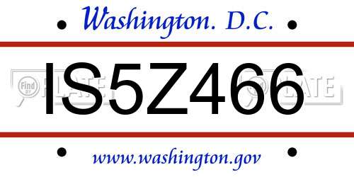 IS5Z466 District Of Columbia License Plate