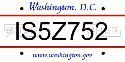 IS5Z752 District Of Columbia License Plate