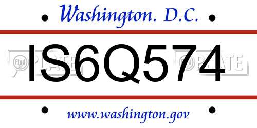 IS6Q574 District Of Columbia License Plate