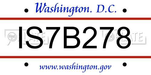 IS7B278 District Of Columbia License Plate