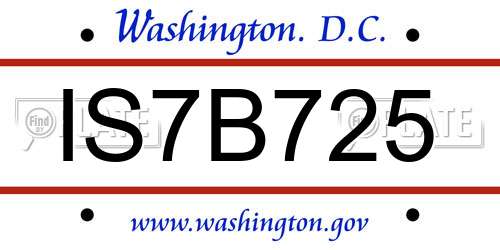IS7B725 District Of Columbia License Plate