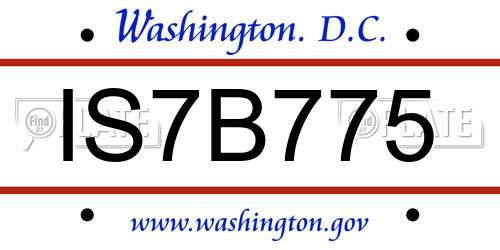 IS7B775 District Of Columbia License Plate