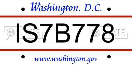 IS7B778 District Of Columbia License Plate
