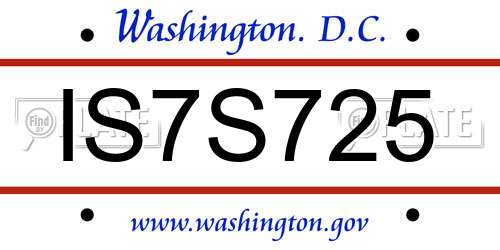 IS7S725 District Of Columbia License Plate
