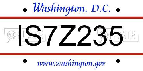 IS7Z235 District Of Columbia License Plate