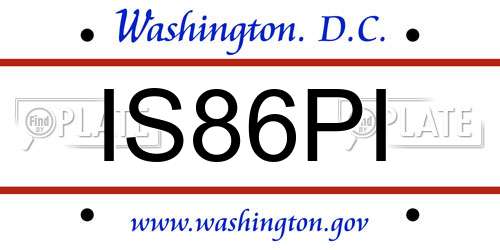 IS86PI District Of Columbia License Plate