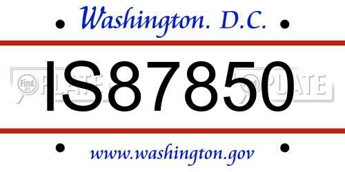 IS87850 District Of Columbia License Plate