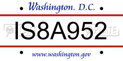 IS8A952 District Of Columbia License Plate
